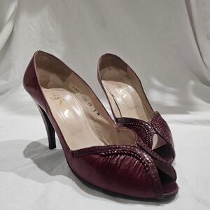 Vintage 80s red peep toe retro pinup style heels